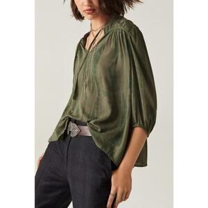 ba&sh Womens Lady Top Green Metallic Size 2 Oversized Relaxed Boho